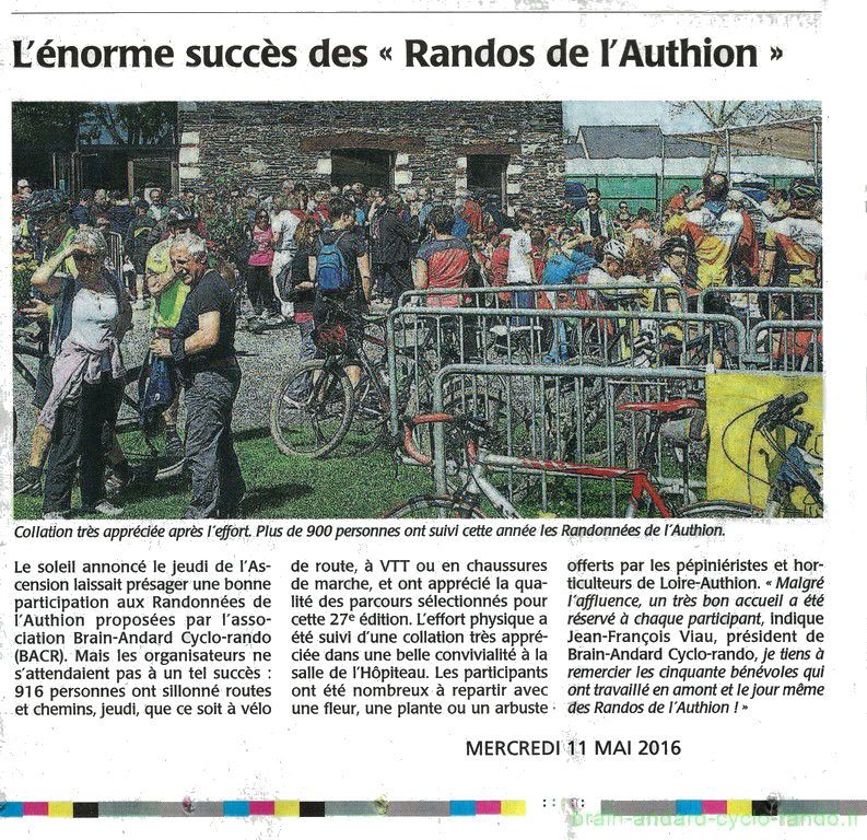 Randonnées de l'Authion 2016 - Article du courrier de l'Ouest