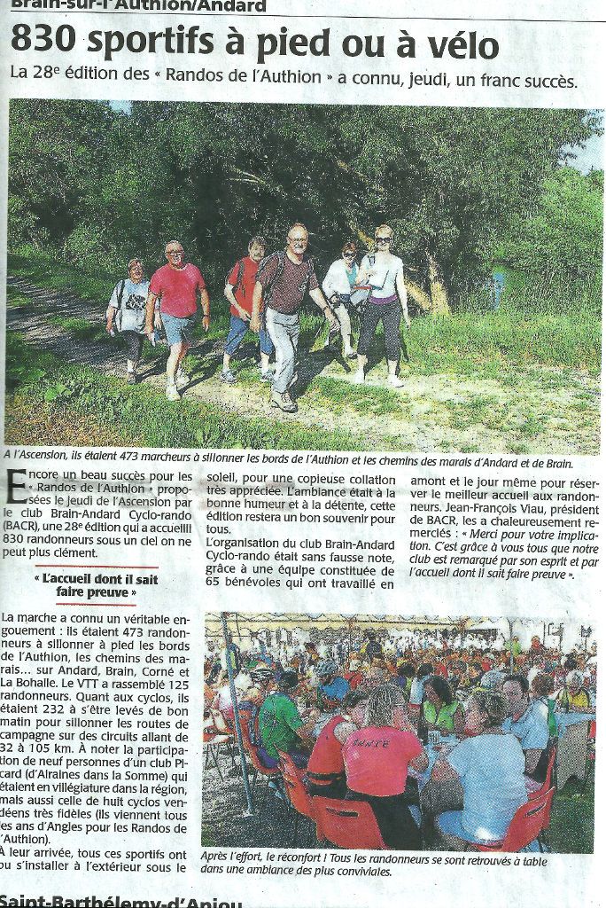 Article du Courrier de l'Ouest du 30/05/2017 - Randonne de l'Authion 217